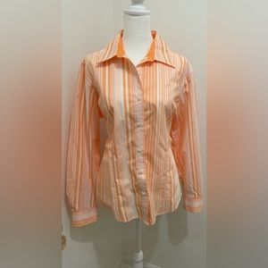 Ladies Van Heusen Large orange sherbet and white striped wrinkle free shirt.